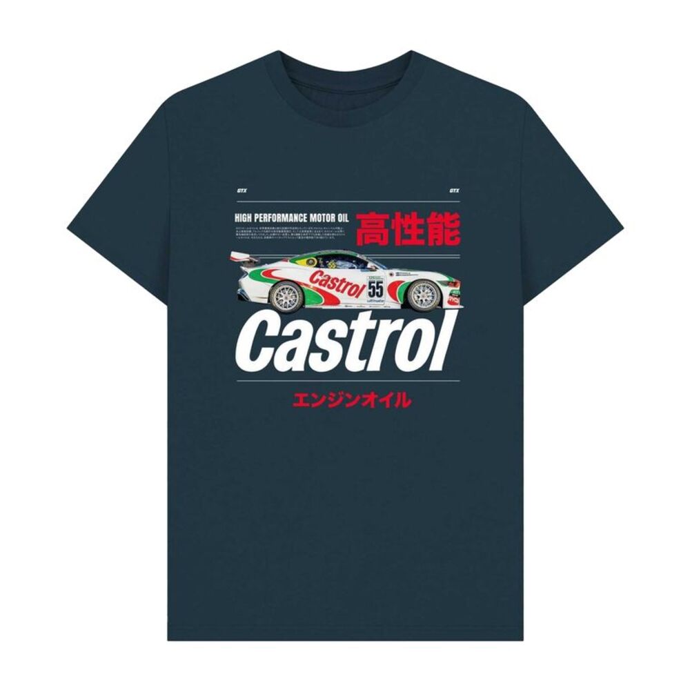 Castrol Unisex Adult Bold Retro Car T-Shirt / Denim Blue
